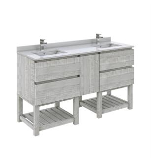 Fresca FCB31-241224ASH-FS-CWH-U Formosa 60" Floor Standing Open Bottom Double Sink Modern Bathroom Cabinet with Top & Sink in Ash With Countertop: Fresca 60" Countertop with Undermount Double Sink - White Quartz | 1-Hole Faucet Drilling