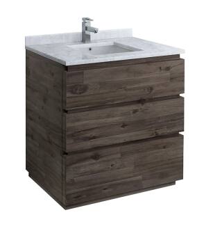 Fresca FCB3136ACA-FC-CWH-U Formosa 36" Floor Standing Modern Bathroom Cabinet with Top & Sink in Acacia With Countertop: Fresca 36" Countertop with Undermount Sink - White Quartz | 1-Hole Faucet Drilling