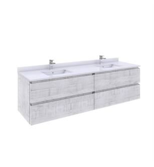 Fresca FCB31-3636RWH-CWH-U Formosa 72" Wall Hung Double Sink Modern Bathroom Cabinet with Top & Sink in Rustic White With Countertop: Fresca 73" Countertop with Undermount Double Sink - White Quartz | 1-Hole Faucet Drilling