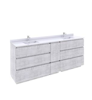 Fresca FCB31-361236RWH-FC-CWH-U Formosa 84" Floor Standing Double Sink Modern Bathroom Cabinet with Top & Sink in Rustic White With Countertop: Fresca Oxford 36"+12"+36" 1 Hole Faucet Countertop with Sink - White