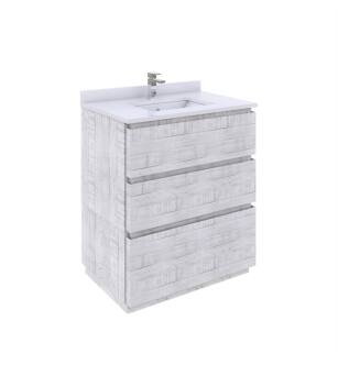 Fresca FCB3130RWH-FC-CWH-U Formosa 30" Floor Standing Modern Bathroom Cabinet with Top & Sink in Rustic White With Countertop: Fresca 30" Countertop with Undermount Sink - White Quartz | 1-Hole Faucet Drilling