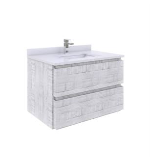 Fresca FCB3130RWH-CWH-U Formosa 30" Wall Hung Modern Bathroom Cabinet with Top & Sink in Rustic White With Countertop: Fresca 30" Countertop with Undermount Sink - White Quartz | 1-Hole Faucet Drilling