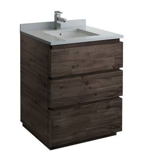 Fresca FCB3130ACA-FC-CWH-U Formosa 30" Floor Standing Modern Bathroom Cabinet with Top & Sink in Acacia With Countertop: Fresca 30" Countertop with Undermount Sink - White Quartz | 1-Hole Faucet Drilling