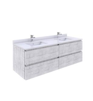 Fresca FCB31-3030RWH-CWH-U Formosa 60" Wall Hung Double Sink Modern Bathroom Cabinet with Top & Sink in Rustic White With Countertop: Fresca 61" Countertop with Undermount Double Sink - White Quartz | 1-Hole Faucet Drilling