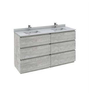 Fresca FCB31-3030ASH-FC-CWH-U Formosa 60" Floor Standing Double Sink Modern Bathroom Cabinet with Top & Sink in Ash With Countertop: Fresca 61" Countertop with Undermount Double Sink - White Quartz | 1-Hole Faucet Drilling