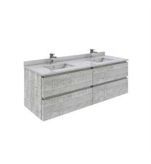 Fresca FCB31-3030ASH-CWH-U Formosa 60" Wall Hung Double Sink Modern Bathroom Cabinet with Top & Sink in Ash With Countertop: Fresca 61" Countertop with Undermount Double Sink - White Quartz | 1-Hole Faucet Drilling
