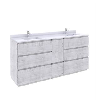 Fresca FCB31-301230RWH-FC-CWH-U Formosa 72" Floor Standing Double Sink Modern Bathroom Cabinet with Top & Sinks in Rustic White With Countertop: Fresca 72" Countertop with Undermount Sink - White Quartz | 1-Hole Faucet Drilling