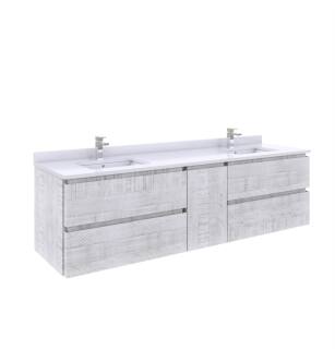 Fresca FCB31-301230RWH-CWH-U Formosa 72" Wall Hung Double Sink Modern Bathroom Cabinet with Top & Sink in Rustic White With Countertop: Fresca 72" Countertop with Undermount Sink - White Quartz | 1-Hole Faucet Drilling