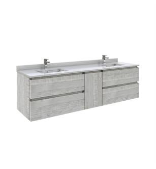 Fresca FCB31-301230ASH-CWH-U Formosa 72" Wall Hung Double Sink Modern Bathroom Cabinet with Top & Sink in Ash With Countertop: Fresca 72" Countertop with Undermount Sink - White Quartz | 1-Hole Faucet Drilling
