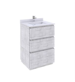 Fresca FCB3124RWH-FC-CWH-U Formosa 24" Floor Standing Modern Bathroom Cabinet with Top & Sink in Rustic White With Countertop: Fresca 24" Countertop with Undermount Sink - White Quartz | 1-Hole Faucet Drilling