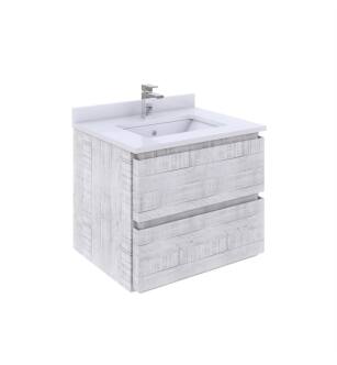 Fresca FCB3124RWH-CWH-U Formosa 24" Wall Hung Modern Bathroom Cabinet with Top & Sink in Rustic White With Countertop: Fresca 24" Countertop with Undermount Sink - White Quartz | 1-Hole Faucet Drilling