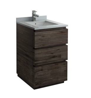 Fresca FCB3124ACA-FC-CWH-U Formosa 24" Floor Standing Modern Bathroom Cabinet with Top & Sink in Acacia With Countertop: Fresca 24" Countertop with Undermount Sink - White Quartz | 1-Hole Faucet Drilling