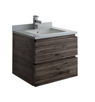 Fresca FCB3124ACA-CWH-U Formosa 24" Wall Hung Modern Bathroom Cabinet with Top & Sink in Acacia With Countertop: Fresca 24" Countertop with Undermount Sink - White Quartz | 1-Hole Faucet Drilling