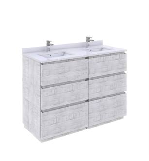 Fresca FCB31-2424RWH-FC-CWH-U Formosa 48" Floor Standing Double Sink Modern Bathroom Cabinet with Top & Sink in Rustic White With Countertop: Fresca 48" Countertop with Undermount Double Sink - White Quartz | 1-Hole Faucet Drilling