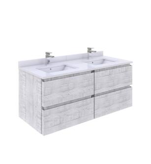 Fresca FCB31-2424RWH-CWH-U Formosa 48" Wall Hung Double Sink Modern Bathroom Cabinet with Top & Sink in Rustic White With Countertop: Fresca 48" Countertop with Undermount Double Sink - White Quartz | 1-Hole Faucet Drilling