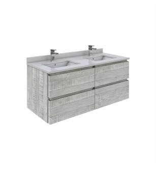 Fresca FCB31-2424ASH-CWH-U Formosa 48" Wall Hung Double Sink Modern Bathroom Cabinet with Top & Sink in Ash With Countertop: Fresca 48" Countertop with Undermount Double Sink - White Quartz | 1-Hole Faucet Drilling