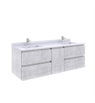 Fresca FCB31-241224RWH-CWH-U Formosa 60" Wall Hung Double Sink Modern Bathroom Cabinet with Top & Sink in Rustic White With Countertop: Fresca 60" Countertop with Undermount Double Sink - White Quartz | 1-Hole Faucet Drilling