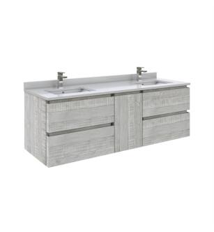 Fresca FCB31-241224ASH-CWH-U Formosa 60" Wall Hung Double Sink Modern Bathroom Cabinet with Top & Sink in Ash With Countertop: Fresca 60" Countertop with Undermount Double Sink - White Quartz | 1-Hole Faucet Drilling