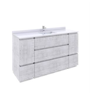 Fresca FCB31-123612RWH-FC-CWH-U Formosa 60" Floor Standing Single Sink Modern Bathroom Cabinet with Top & Sink in Rustic White With Countertop: Fresca 60" Countertop with Undermount Sink - White Quartz | 1-Hole Faucet Drilling