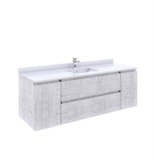 Fresca FCB31-123612RWH-CWH-U Formosa 60" Wall Hung Single Sink Modern Bathroom Cabinet with Top & Sink in Rustic White With Countertop: Fresca 60" Countertop with Undermount Sink - White Quartz | 1-Hole Faucet Drilling