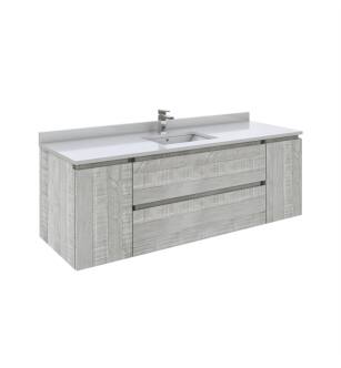 Fresca FCB31-123612ASH-CWH-U Formosa 60" Wall Hung Single Sink Modern Bathroom Cabinet with Top & Sink in Ash With Countertop: Fresca 60" Countertop with Undermount Sink - White Quartz | 1-Hole Faucet Drilling