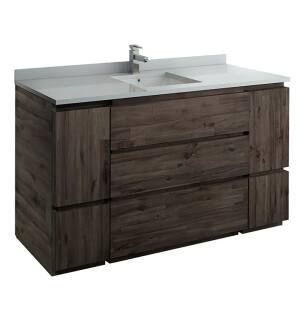 Fresca FCB31-123612ACA-FC-CWH-U Formosa 60" Floor Standing Single Sink Modern Bathroom Cabinet with Top & Sink in Acacia With Countertop: Fresca 60" Countertop with Undermount Sink - White Quartz | 1-Hole Faucet Drilling