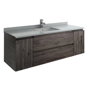 Fresca FCB31-123612ACA-CWH-U Formosa 60" Wall Hung Single Sink Modern Bathroom Cabinet with Top & Sink in Acacia With Countertop: Fresca 60" Countertop with Undermount Sink - White Quartz | 1-Hole Faucet Drilling