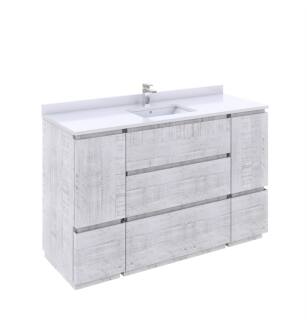 Fresca FCB31-123012RWH-FC-CWH-U Formosa 54" Floor Standing Modern Bathroom Cabinet with Top & Sink in Rustic White With Countertop: Fresca 54" Countertop with Undermount Sink - White Quartz | 1-Hole Faucet Drilling