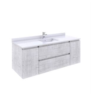 Fresca FCB31-123012RWH-CWH-U Formosa 54" Wall Hung Modern Bathroom Cabinet with Top & Sink in Rustic White With Countertop: Fresca 54" Countertop with Undermount Sink - White Quartz | 1-Hole Faucet Drilling