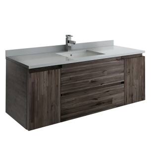 Fresca FCB31-123012ACA-CWH-U Formosa 54" Wall Hung Modern Bathroom Cabinet with Top & Sink in Acacia With Countertop: Fresca 54" Countertop with Undermount Sink - White Quartz | 1-Hole Faucet Drilling
