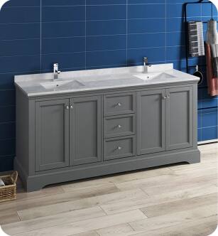 Fresca Windsor 72" Gray Textured Traditional Double Sink Bathroom Cabinet with Top & Sinks