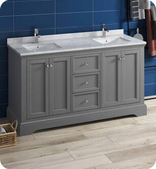 Fresca Windsor 60" Gray Textured Traditional Double Sink Bathroom Cabinet with Top & Sinks