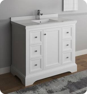Fresca Windsor 40" Matte White Traditional Bathroom Cabinet with Top & Sink