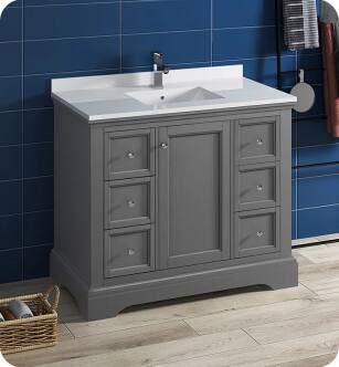 Fresca Windsor 40" Gray Textured Traditional Bathroom Cabinet with Top & Sink