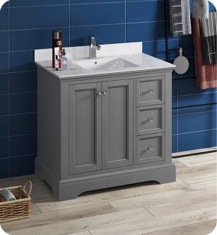 Fresca Windsor 36" Gray Textured Traditional Bathroom Cabinet with Top & Sink