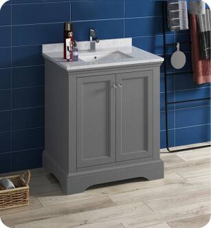 Fresca Windsor 30" Gray Textured Traditional Bathroom Cabinet with Top & Sink