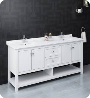 Fresca Manchester 72" White Traditional Double Sink Bathroom Cabinet with Top & Sinks