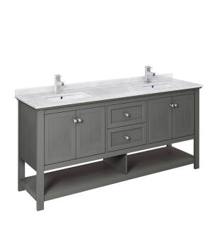 Fresca Manchester Regal 72" Gray Wood Veneer Traditional Double Sink Bathroom Cabinet with Top & Sinks