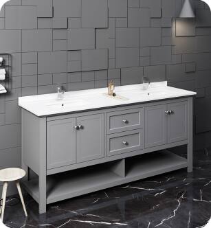 Fresca Manchester 72" Gray Traditional Double Sink Bathroom Cabinet with Top & Sinks