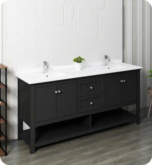 Fresca Manchester 72" Black Traditional Double Sink Bathroom Cabinet with Top & Sinks