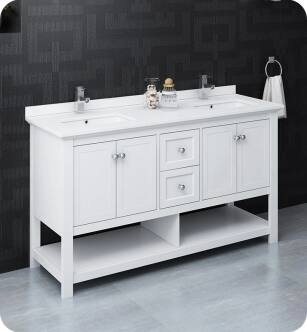 Fresca Manchester 60" White Traditional Double Sink Bathroom Cabinet with Top & Sinks