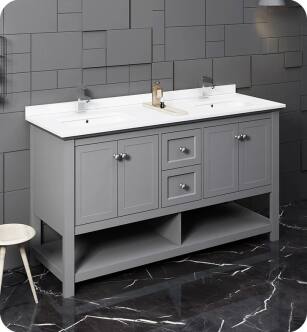 Fresca Manchester 60" Gray Traditional Double Sink Bathroom Cabinet with Top & Sinks