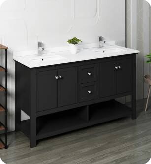 Fresca Manchester 60" Black Traditional Double Sink Bathroom Cabinet with Top & Sinks