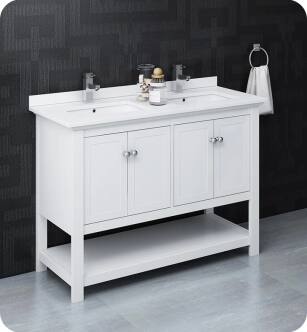 Fresca Manchester 48" White Traditional Double Sink Bathroom Cabinet with Top & Sinks