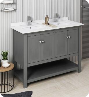Fresca Manchester Regal 48" Gray Wood Veneer Traditional Double Sink Bathroom Cabinet with Top & Sinks