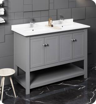 Fresca Manchester 48" Gray Traditional Double Sink Bathroom Cabinet with Top & Sinks