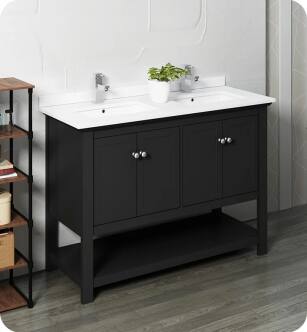 Fresca Manchester 48" Black Traditional Double Sink Bathroom Cabinet with Top & Sinks