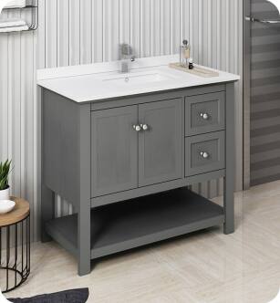 Fresca Manchester Regal 40" Gray Wood Veneer Traditional Bathroom Cabinet with Top & Sink