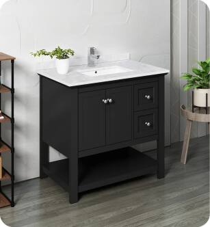 Fresca Manchester 36" Black Traditional Bathroom Cabinet with Top & Sink