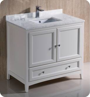 Fresca Oxford 36" Antique White Traditional Bathroom Cabinet with Top & Sink